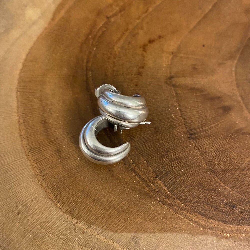 Retired James Avery Trio Beveled Half Hoop Earring, Sterling Silver
